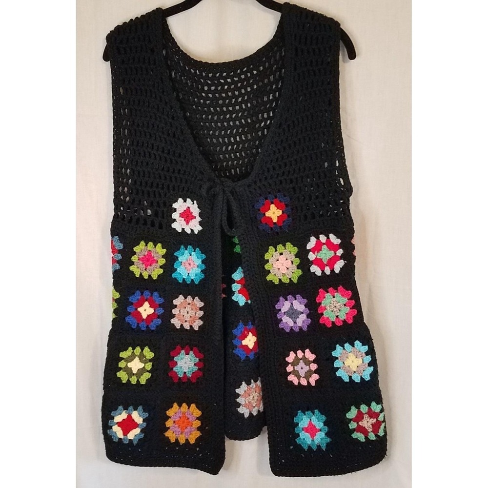 Handmade Granny‎ Square Knit Crochet 70s Afghan Patchwork Sweater Vest One Size